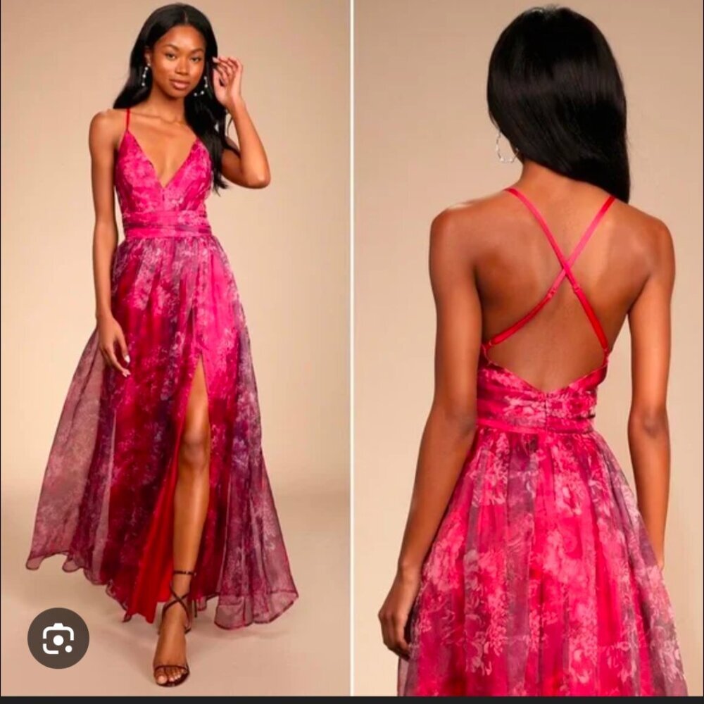 Lulus Romance That Wow's Magenta Floral Dress Medium Prom